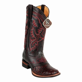 Men's King Exotic Square Toe Ostrich Boots Rubber Sole & Saddle Black Cherry (48230318) Cowboy Boots Cheap