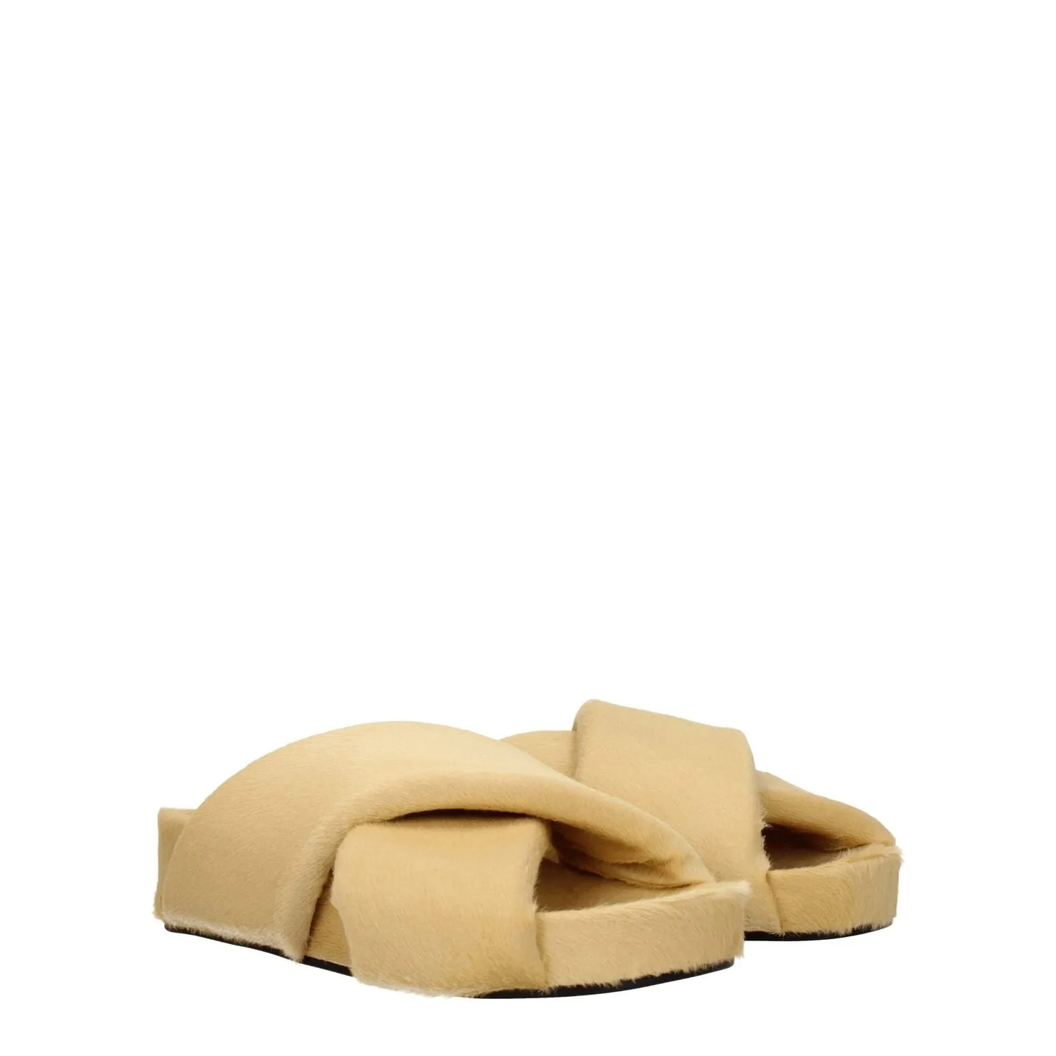 Jil Sander Beige Horsehair Slippers Shoes Flat Lay