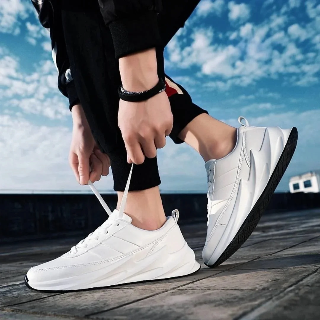Elegant White Synthetic Leather Solid Sports Shoes For Men Peacocks Flat Shoes