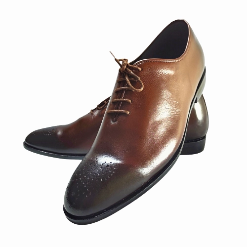 Tailor Made Custom Made Handmade Goodyear Welted Handstitched Hand Dyed Handpainted Dark Brown Shaded Leather Brogue Lace Up Oxford Mens Dress Shoes Women In Thigh High Boots