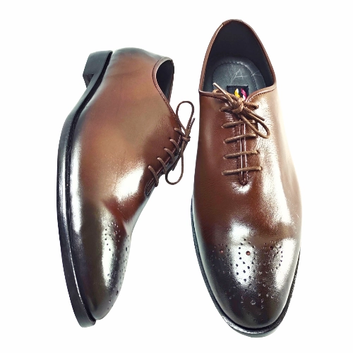 Tailor Made Custom Made Handmade Goodyear Welted Handstitched Hand Dyed Handpainted Dark Brown Shaded Leather Brogue Lace Up Oxford Mens Dress Shoes White Above The Knee Boots