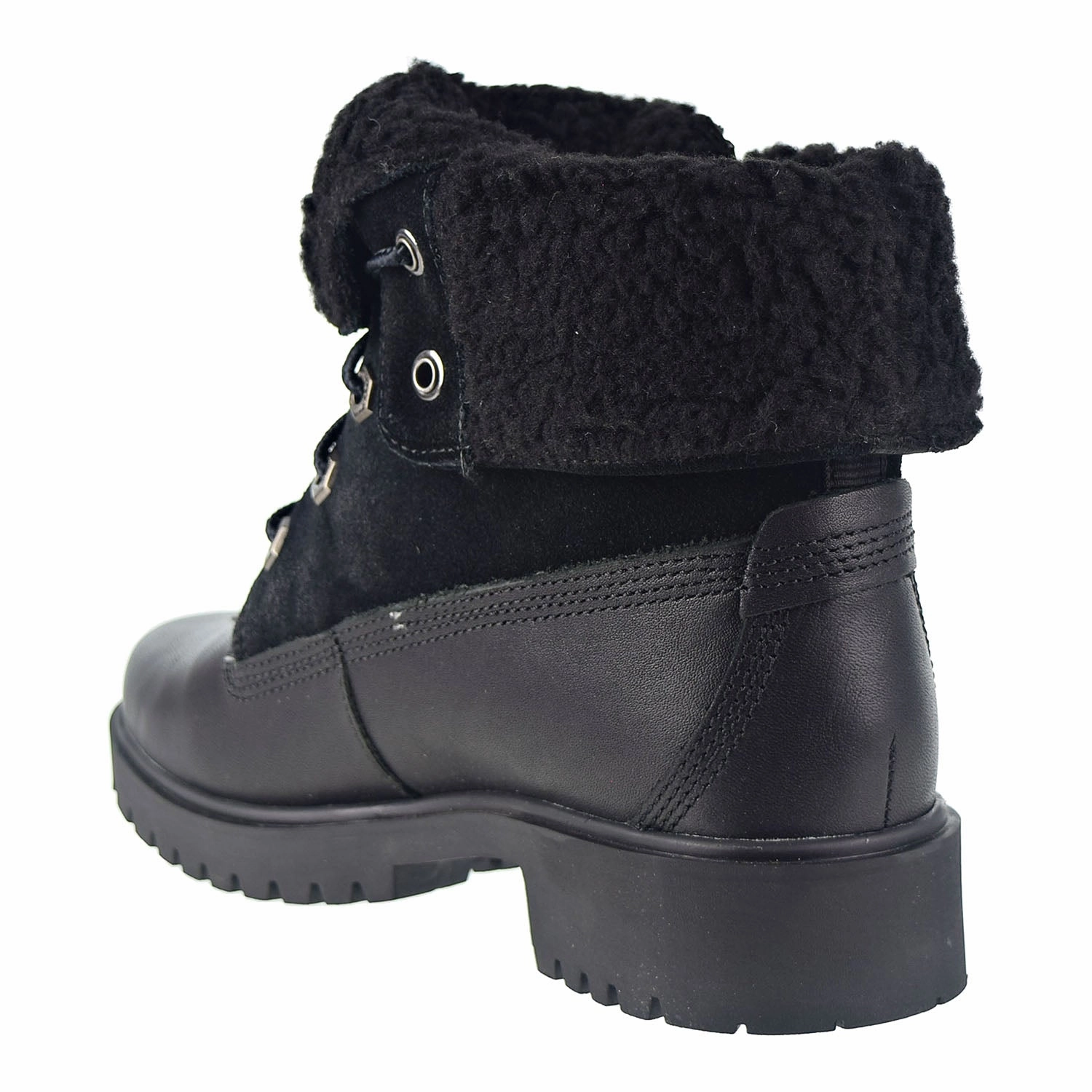 Waterproof Slides Shoes Timberland Jayne WP Fleece Fold Down Women's Boot Black Full Grain Leather