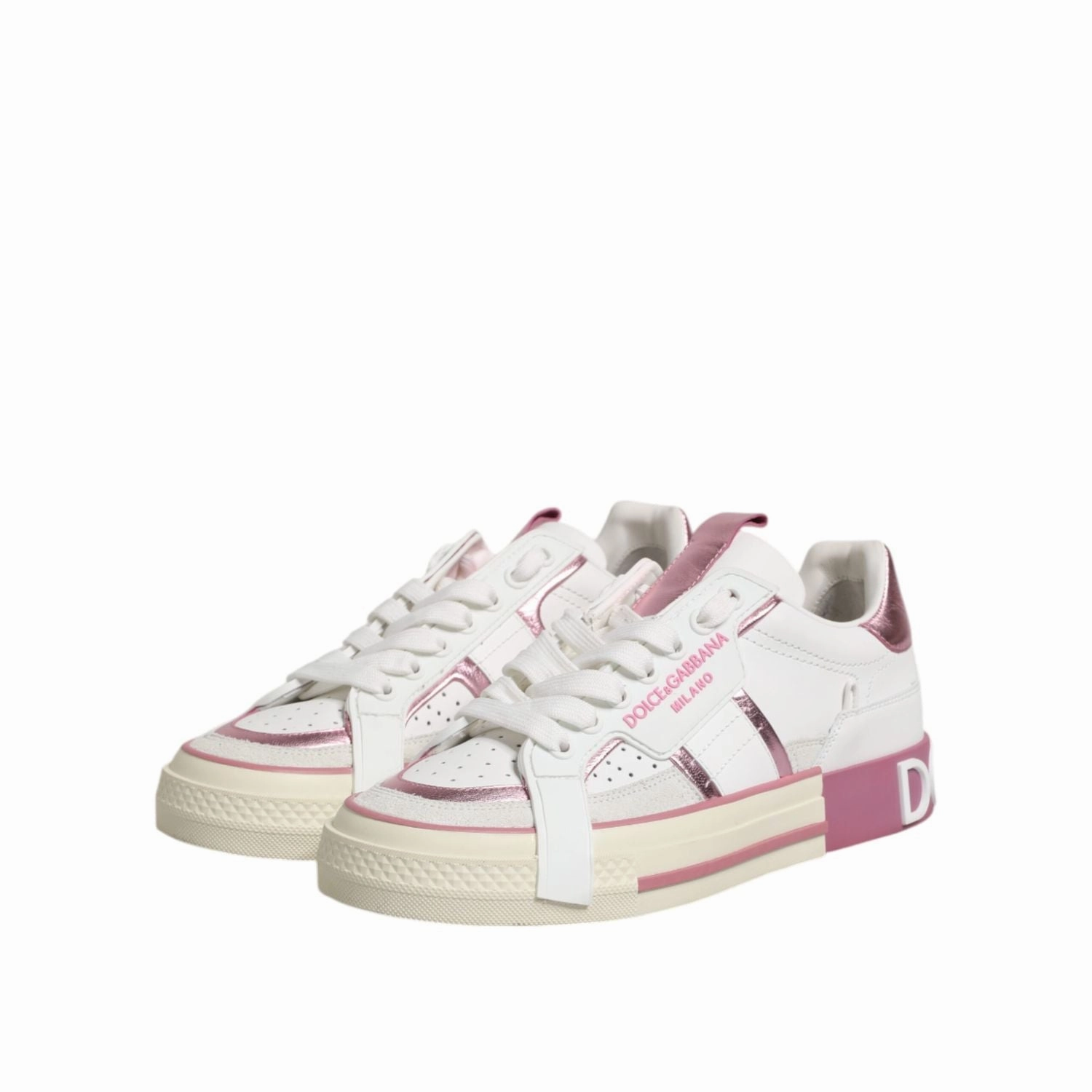 Bills Sneakers Dolce & Gabbana White Pink Leather Low Top Sneakers Shoes
