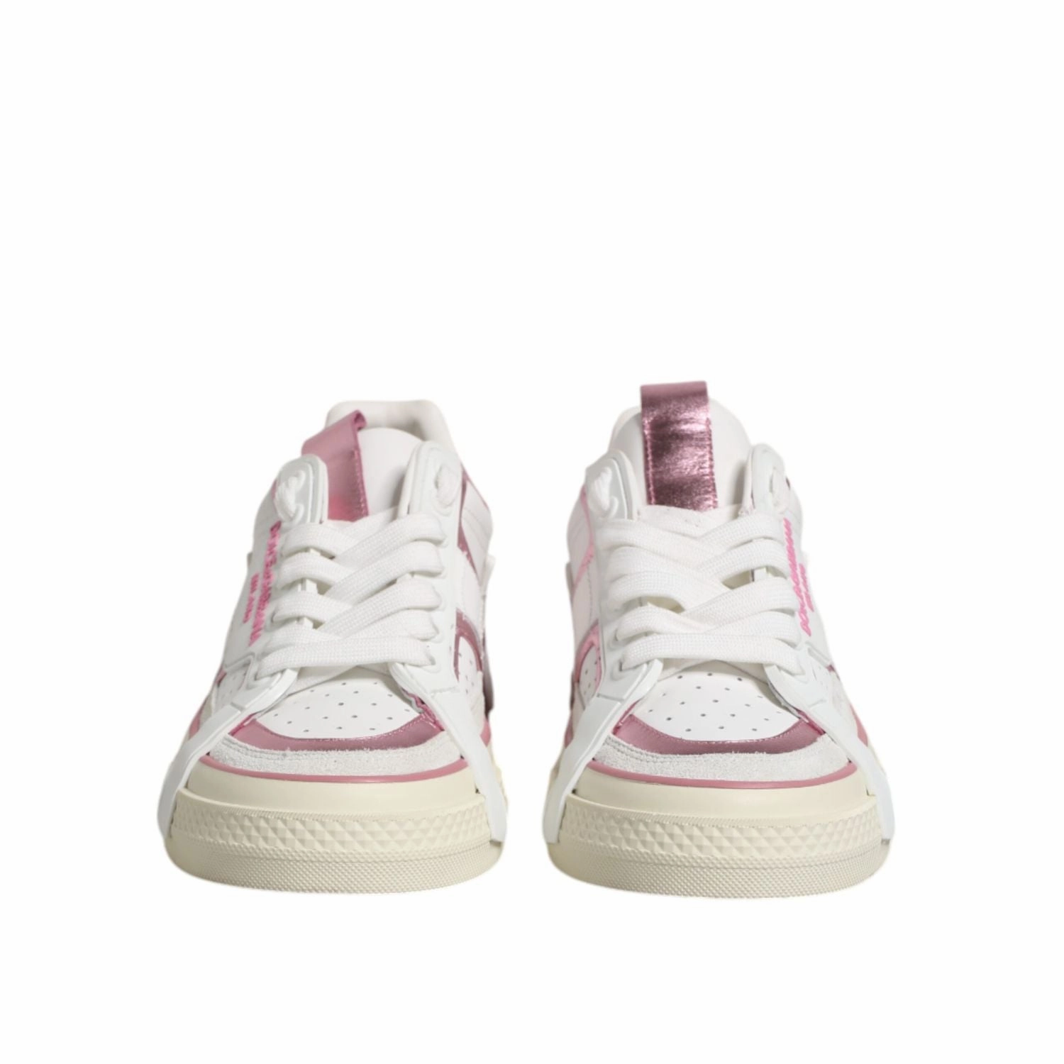Costly Sneakers Dolce & Gabbana White Pink Leather Low Top Sneakers Shoes