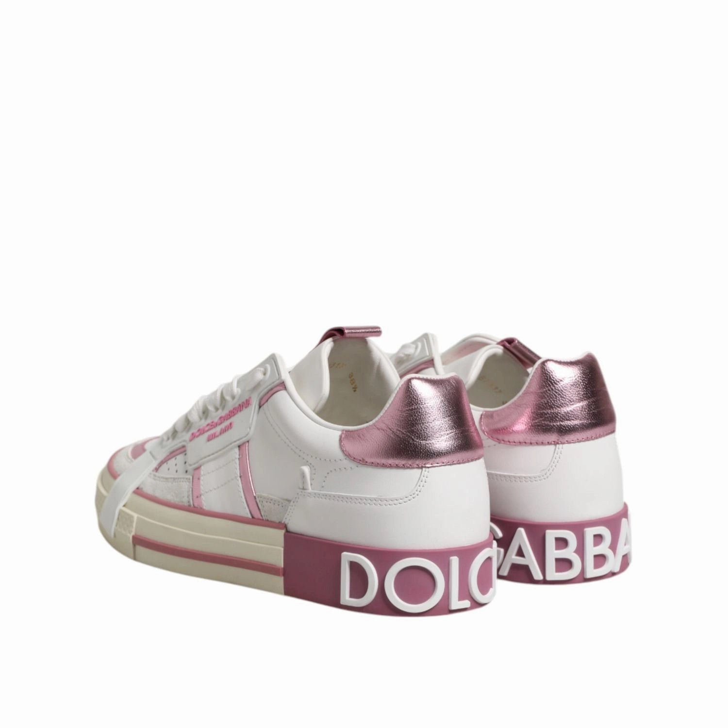 Sneakers Size 11.5 Dolce & Gabbana White Pink Leather Low Top Sneakers Shoes