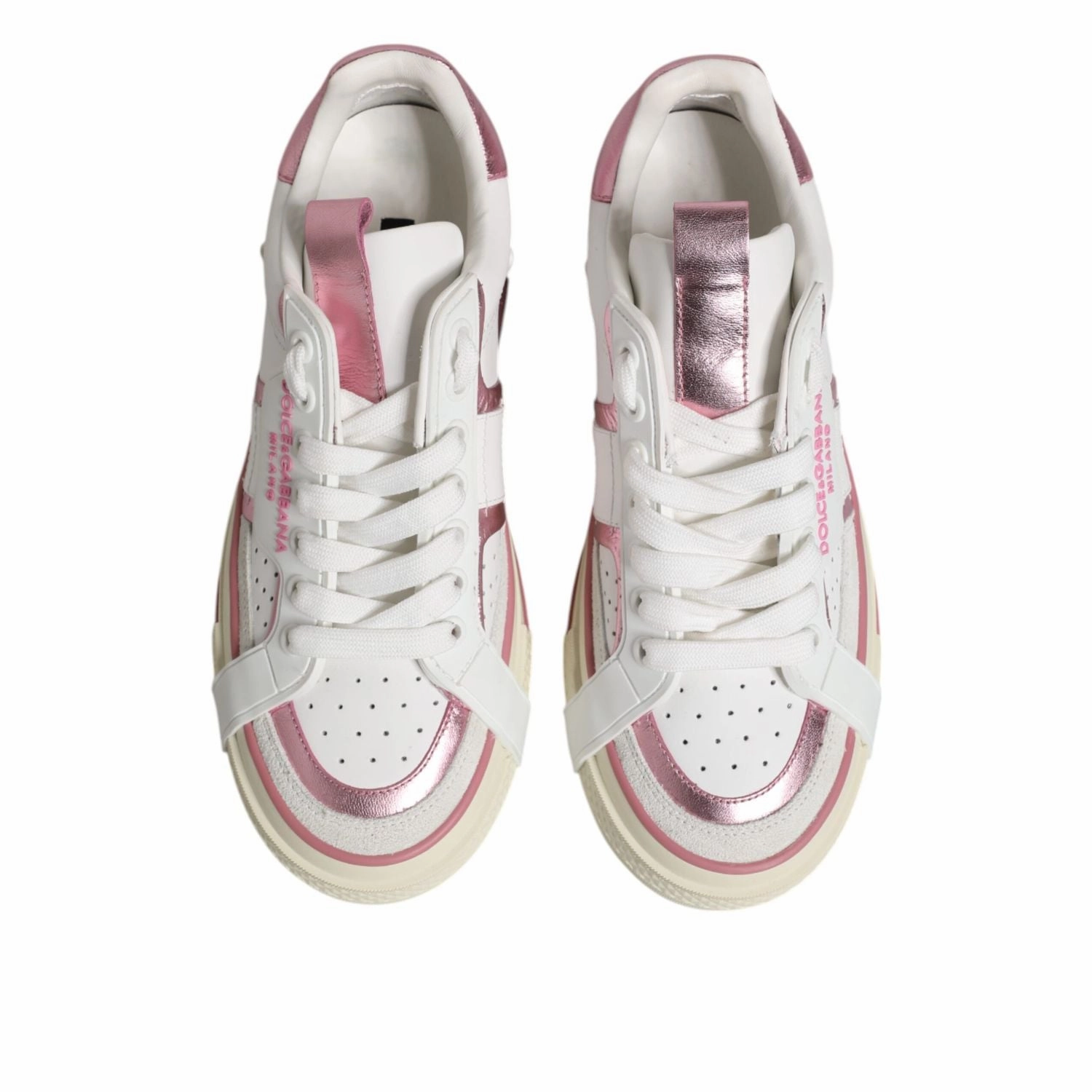 Sas Shoes Sneakers Dolce & Gabbana White Pink Leather Low Top Sneakers Shoes