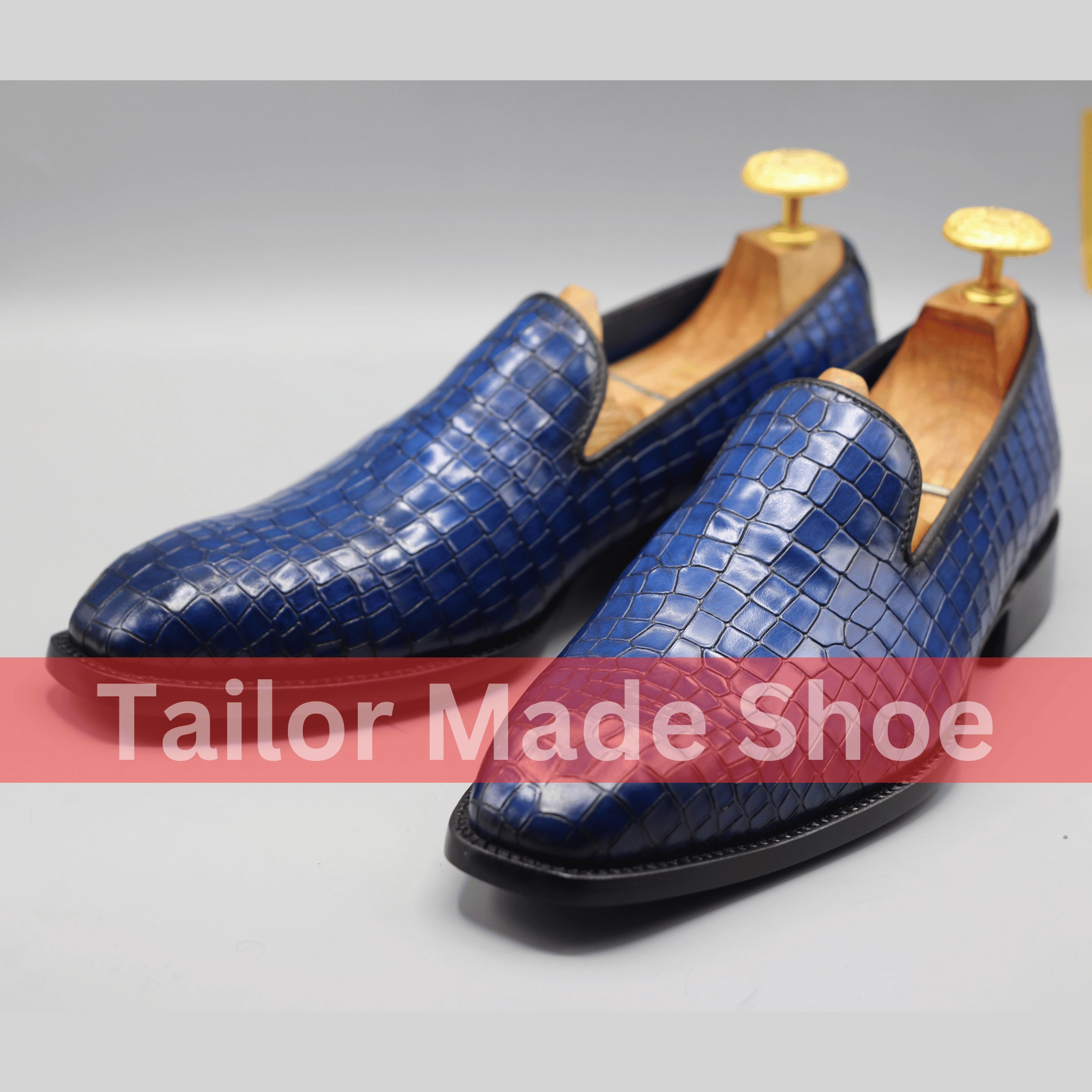 Bespoke Blue Crocodile-Embossed Shoes  Stylish Handmade Formal Loafers Premium Blue Crocodile-Pattern Shoes  Handmade Luxury for Men Tall Wedge Boots