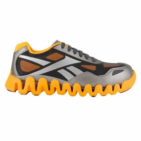 Red Dc Sneakers Reebok Women's Zig Pulse Safety Comp Toe Shoes In Silver/Orange-RB322