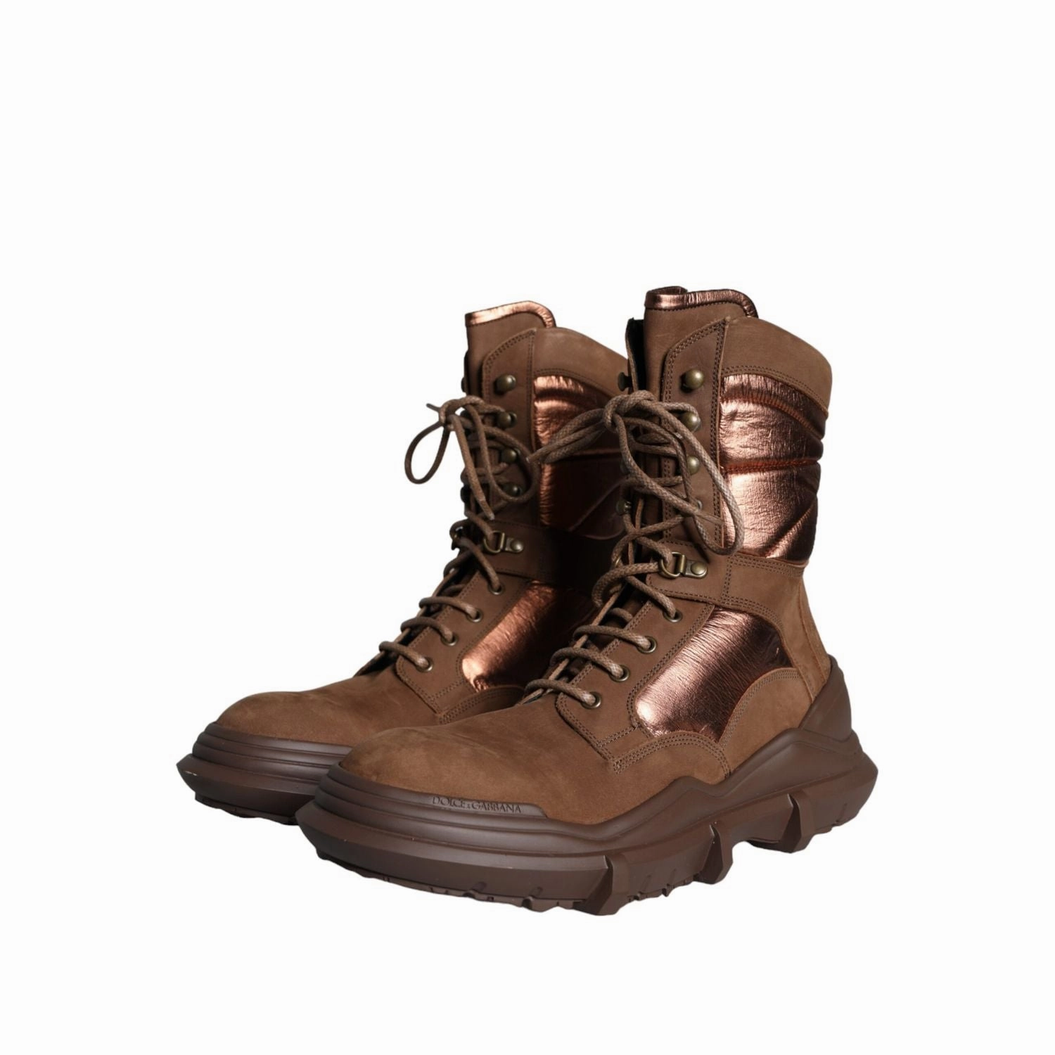 Oil Slip Resistant Boots Dolce & Gabbana Brown Suede Leather Military Combat Men Boots Shoes