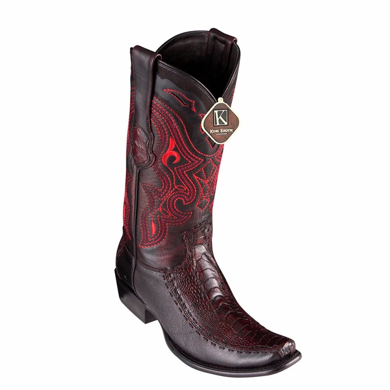 Bates Army Boots Men's King Exotic Ostrich Leg Boots With Deer Dubai Toe Handcrafted Black Cherry (479F0518)