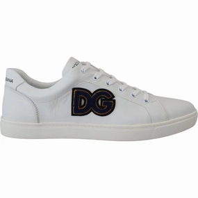 Dolce & Gabbana White Leather DG Logo Casual Sneakers Shoes Casual Slip On Shoes