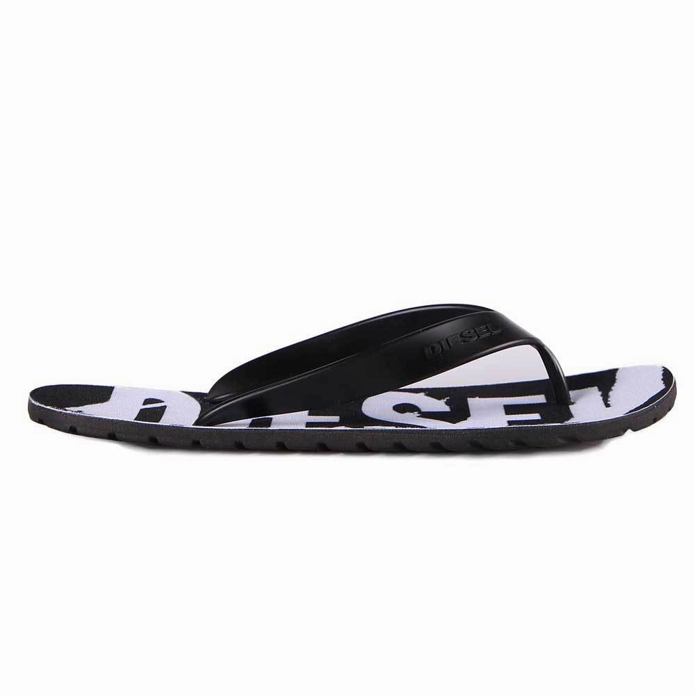 Leather Heeled Flip Flops Diesel Splish Flip Flops Sandals - Black / White