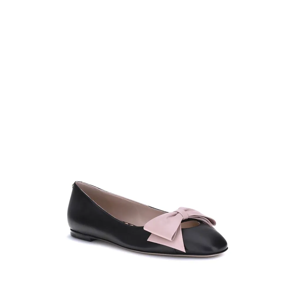 Valentino Garavani Black Calf Leather Bos Taurus Ballet Flats Classic Flat Shoes