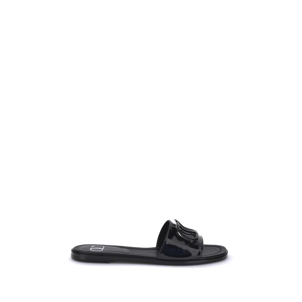 Cheap Shoes Valentino Garavani Black Calf Leather Bos Taurus Flat Sandals