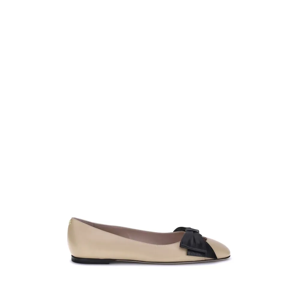 Valentino Garavani Brown Calf Leather Bos Taurus Ballet Flats Beige Flat Shoes