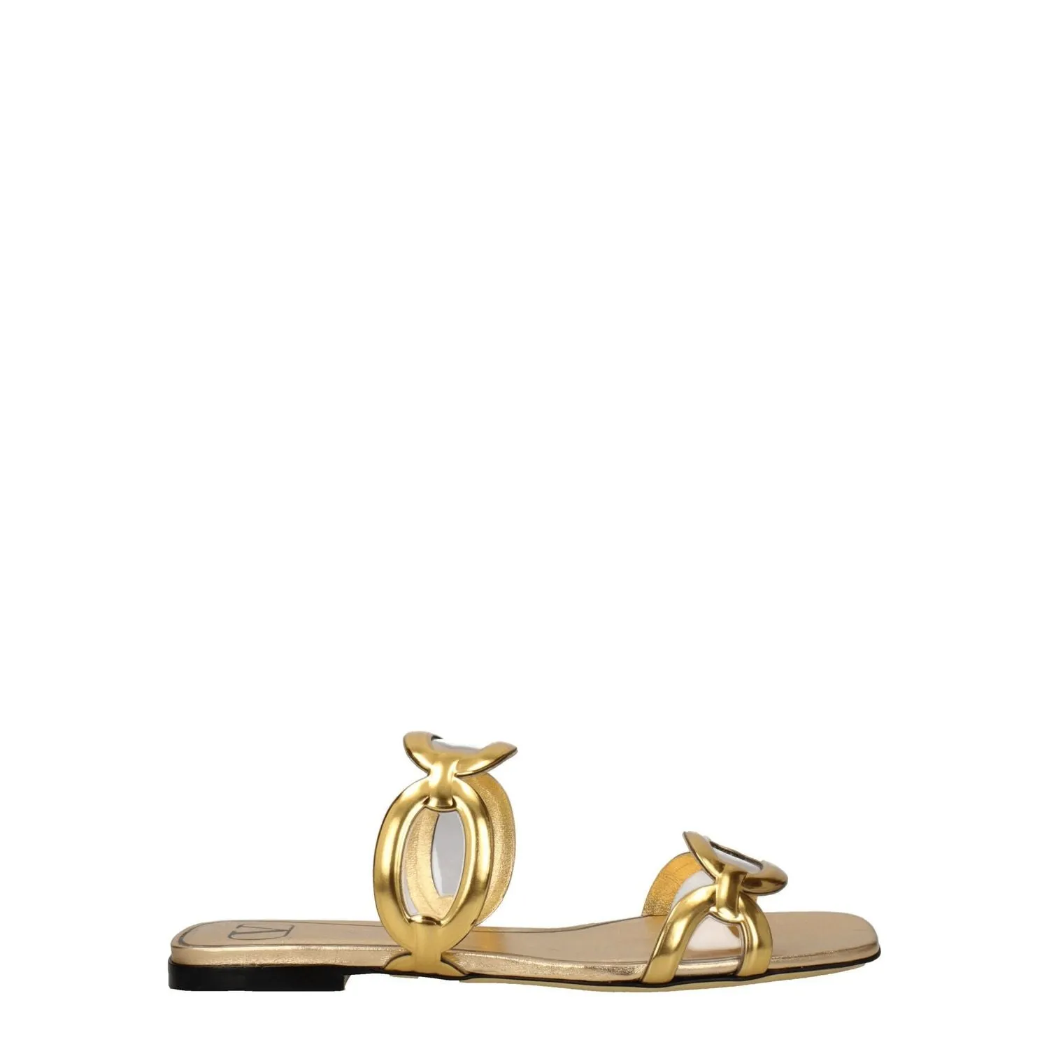 Valentino Garavani Gold Leather Slippers Folding Flat Shoes