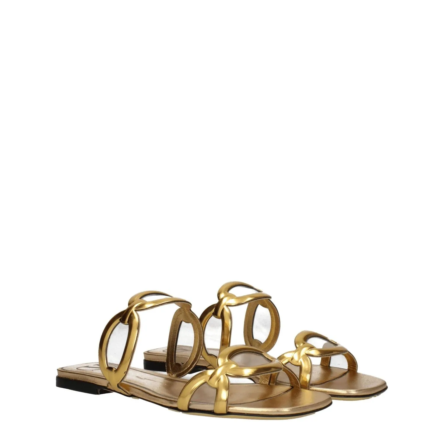 Valentino Garavani Gold Leather Slippers Shoes That Are Flat