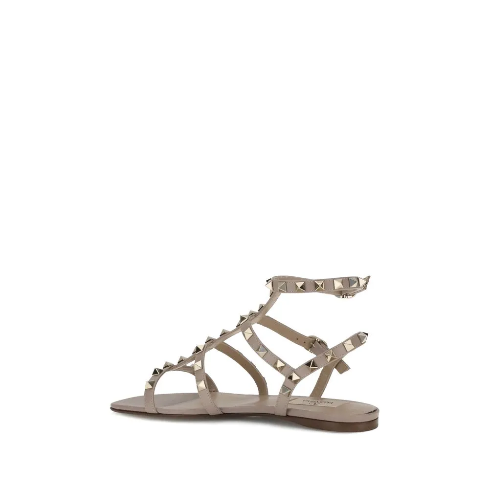 Valentino Garavani Gray Calf Leather Bos Taurus Sandals Leather Shoes Flats