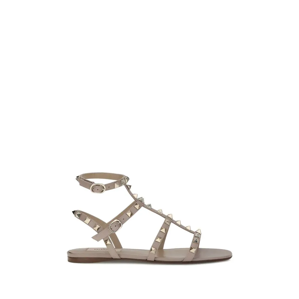 Valentino Garavani Gray Calf Leather Bos Taurus Sandals Flat Face Trigger Shoe