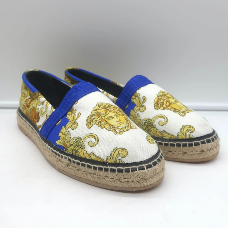 Versace Medusa Renaissance Espadrilles Cream/Blue Canvas Size 41 NEW Espadrilles Workshop