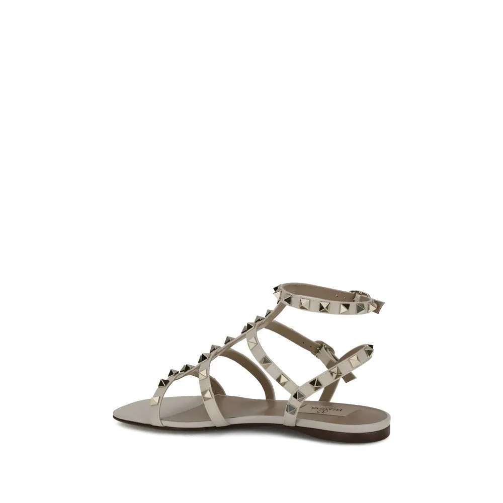 Valentino Garavani White Calf Leather Bos Taurus Flat Sandals Pointed Flats Shoes