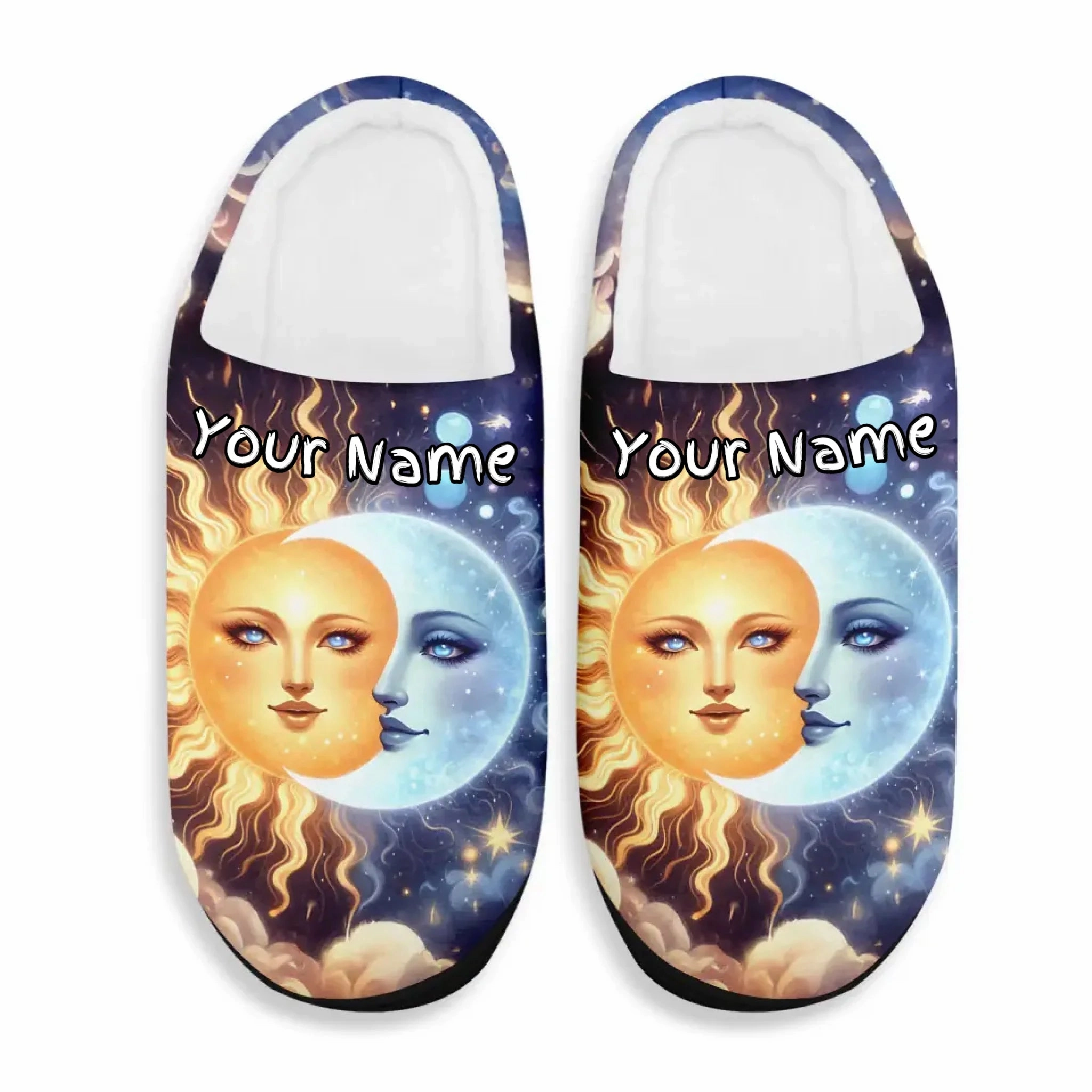 Celestial Sun & Moon Plush Slippers, Cozy Cosmic Day & Night House Shoes FN060-25028170 Pointe Slippers