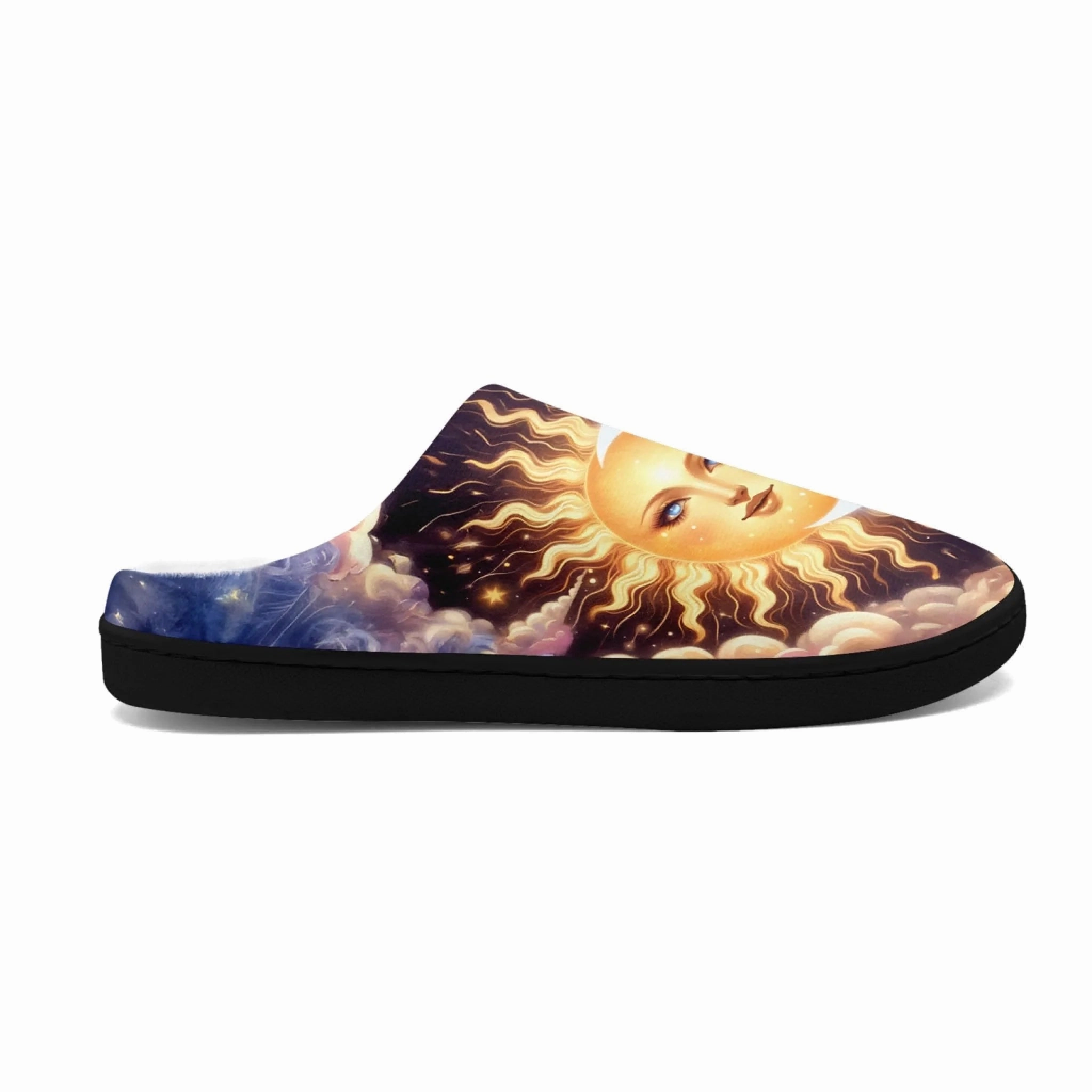 Open Toe Mule Slippers Celestial Sun & Moon Plush Slippers, Cozy Cosmic Day & Night House Shoes FN060-25028170
