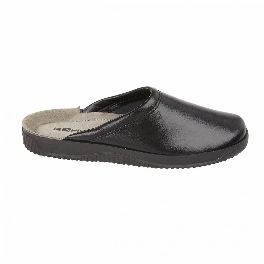 Knitting Slippers Rohde Men's Backless Leather House Shoe Black