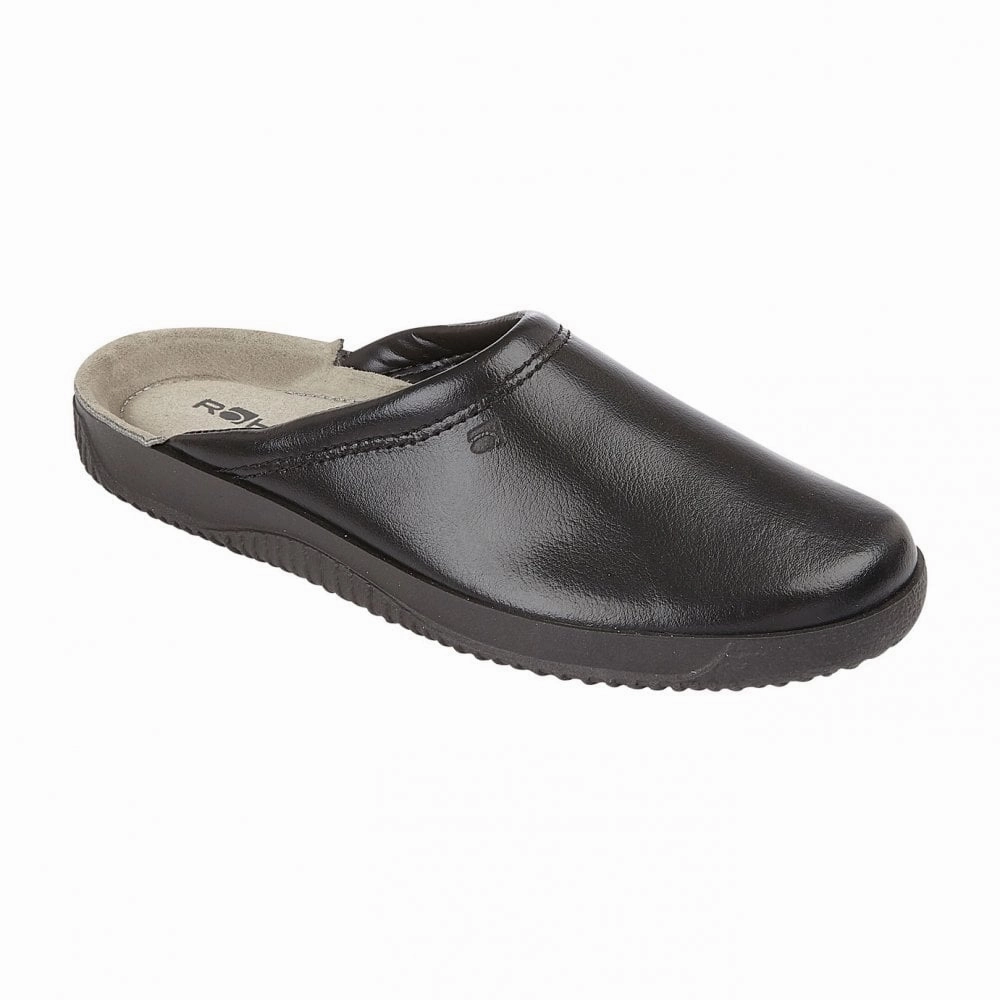 9 West Slippers Rohde Men's Backless Leather House Shoe Black