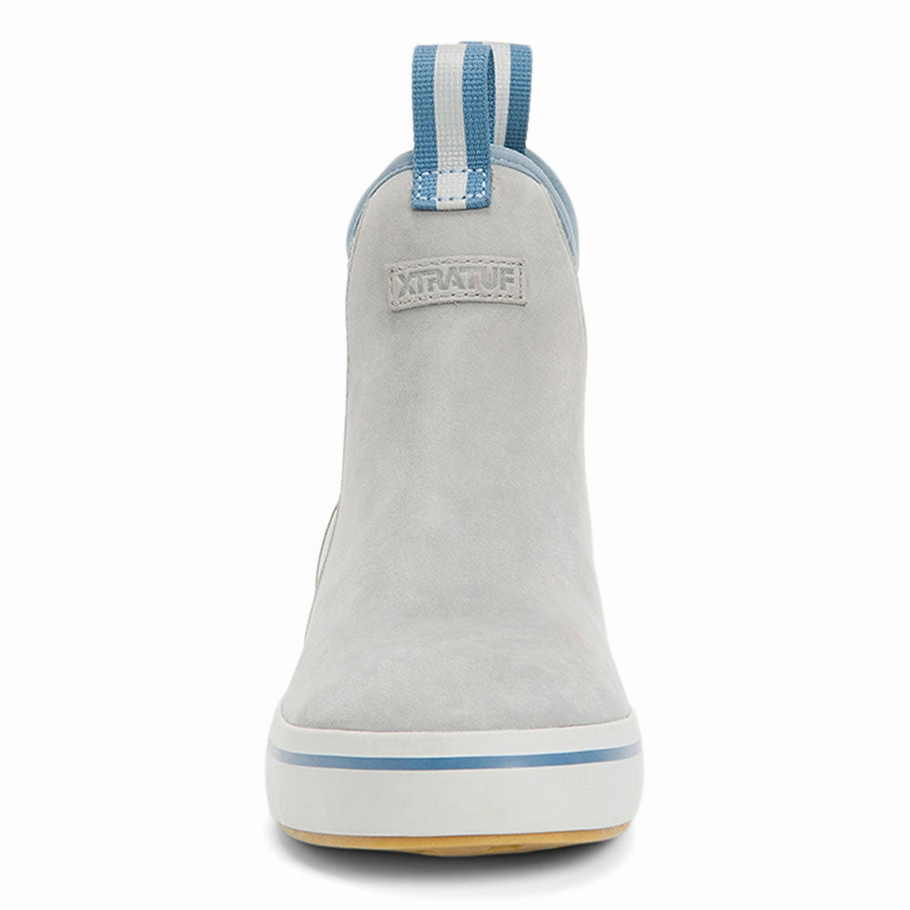 XTRATUF Women's Leather Ankle Deck Boots- Dolphin Gray / Beach Glass Waterproof Travel Walking Shoes