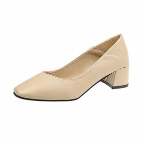 Women Spring Square High Heels Patent Leather Casual Shoes