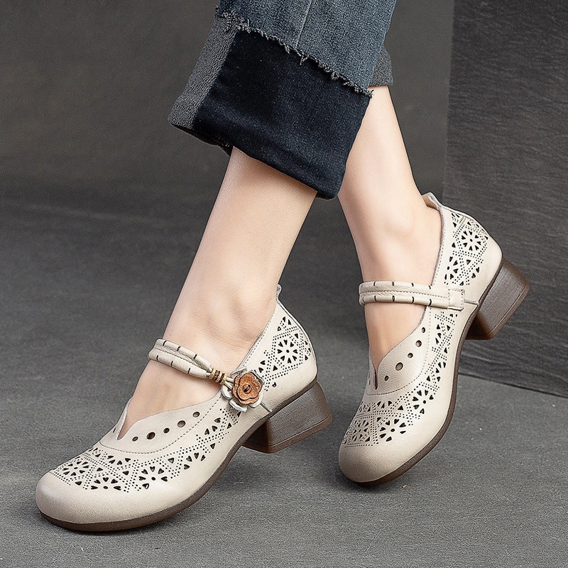Women Summer Retro Leather Chunky Low Heel Pumps Best Casual Shoes For Cold Weather