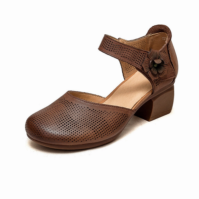 Best Casual Shoes For High Arches Women Summer Retro Velcro Leather Chunky Pumps