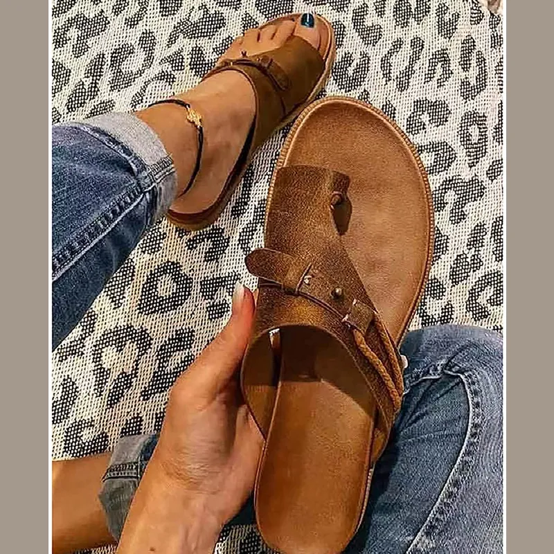 Women's Flat Comfy Non-Slip PU Leather Footbed Sandals Mary Jane Shoes Flats