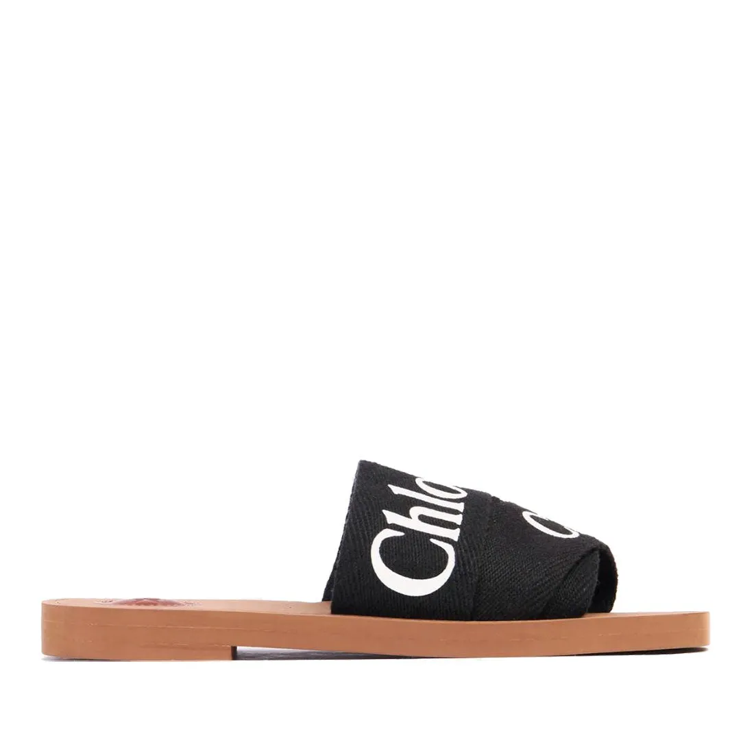 Rack Room Shoes Flat Sandals Woody Logo Slide Linen, Black