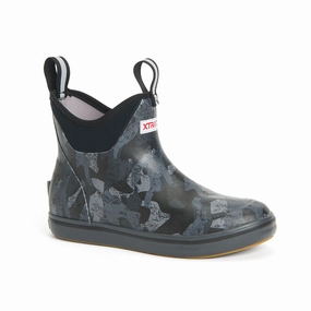 XTRATUF Women's Ankle Pull-On Deck Boots- Black Camo Golf Shoes Waterproof Spikeless