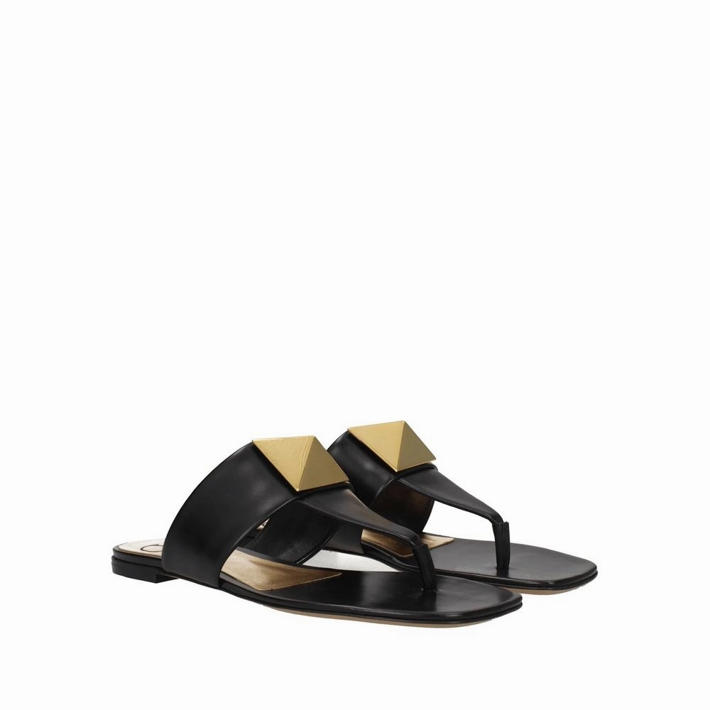 Heel Counter Running Shoes Valentino Garavani Black Calfskin Strap-On Sandals
