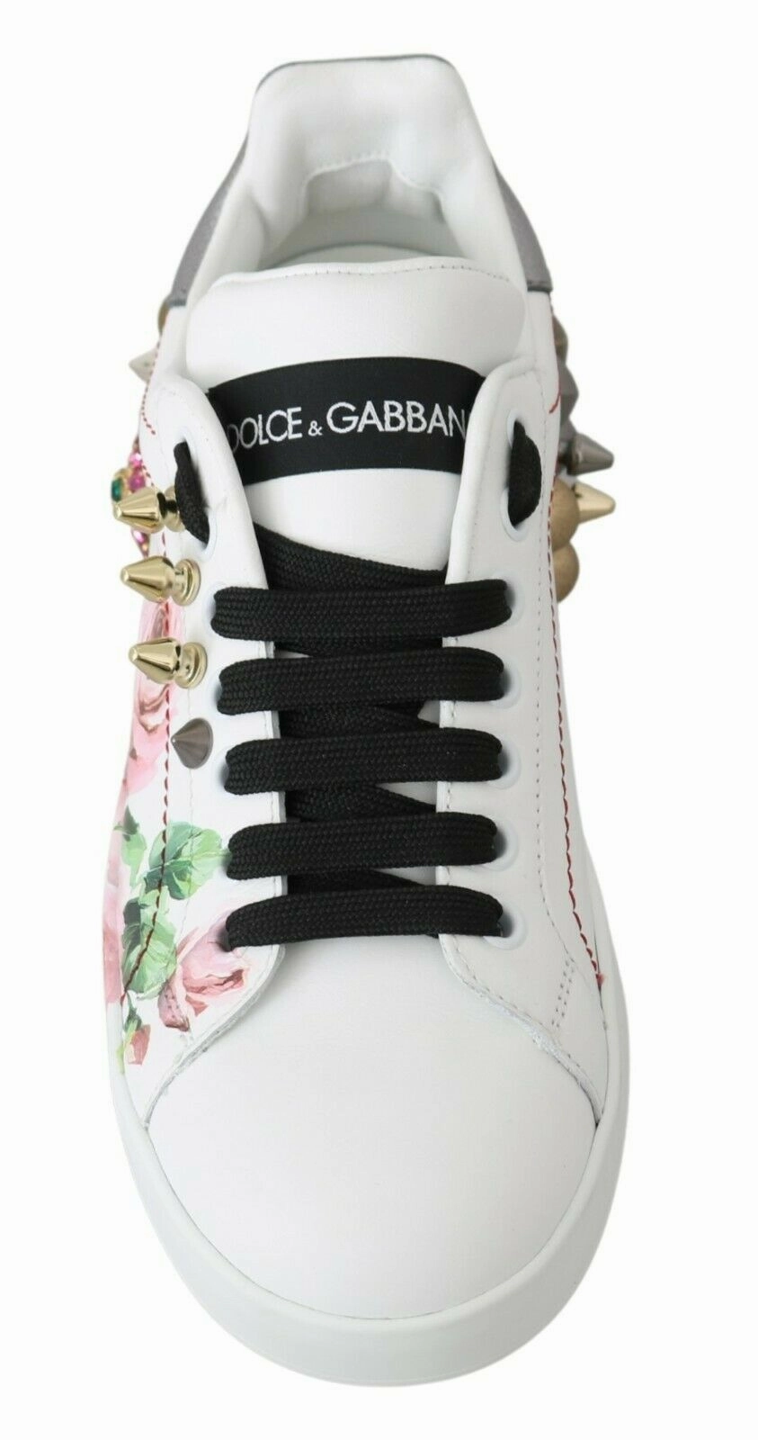 Box Sneakers White Leather Crystal Roses Floral Sneakers Shoes